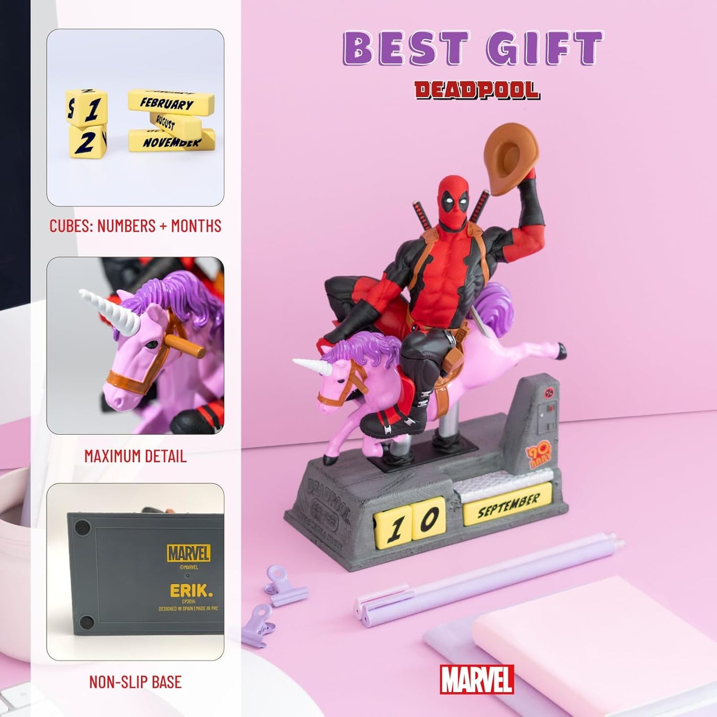 Official Marvel Deadpool 3D Perpetual Calendar Figure – Hand-Painted Desk Ornament | Superhero Gift Collectible - AhhKillEz Shop