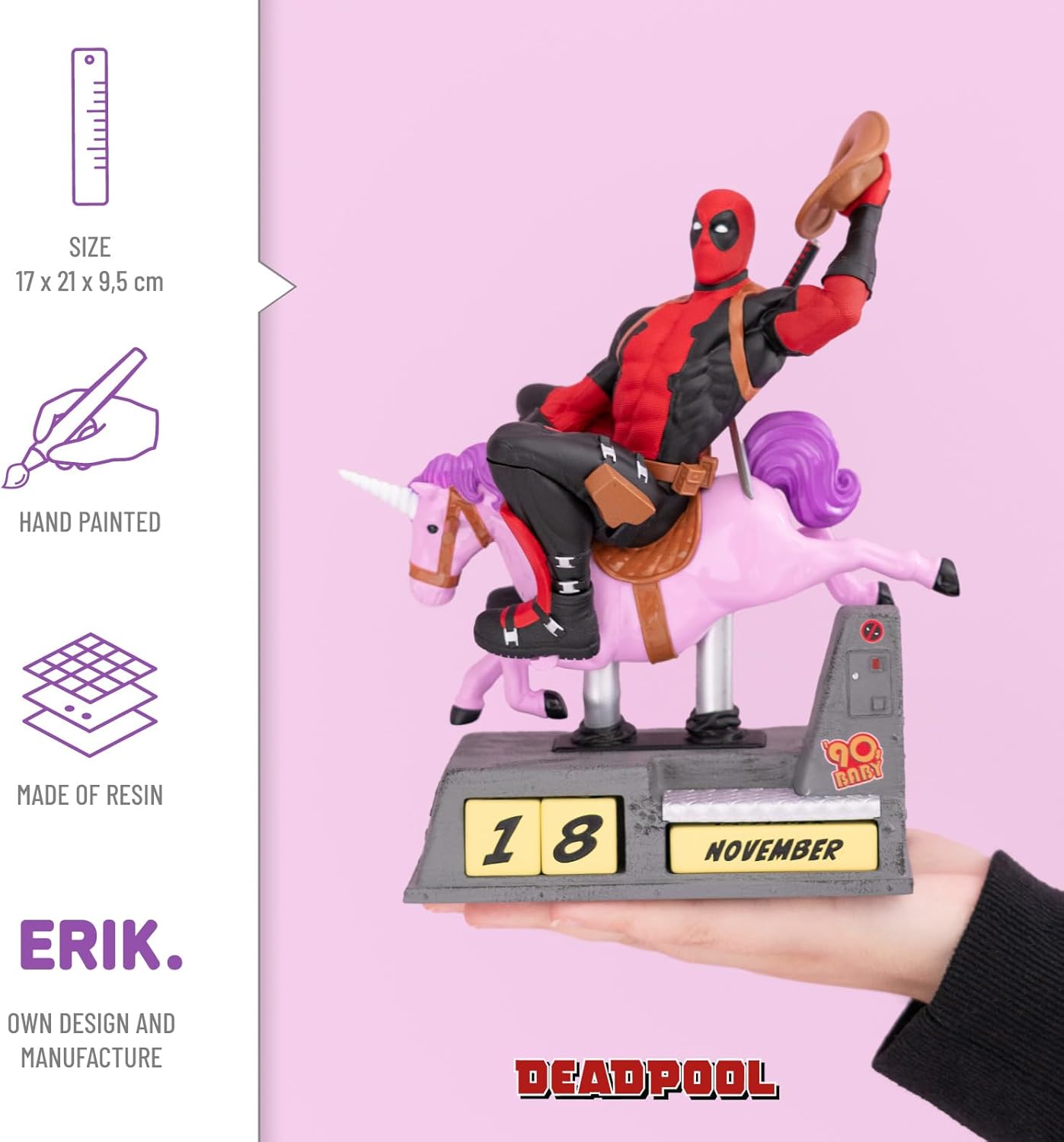 Official Marvel Deadpool 3D Perpetual Calendar Figure – Hand-Painted Desk Ornament | Superhero Gift Collectible - AhhKillEz Shop