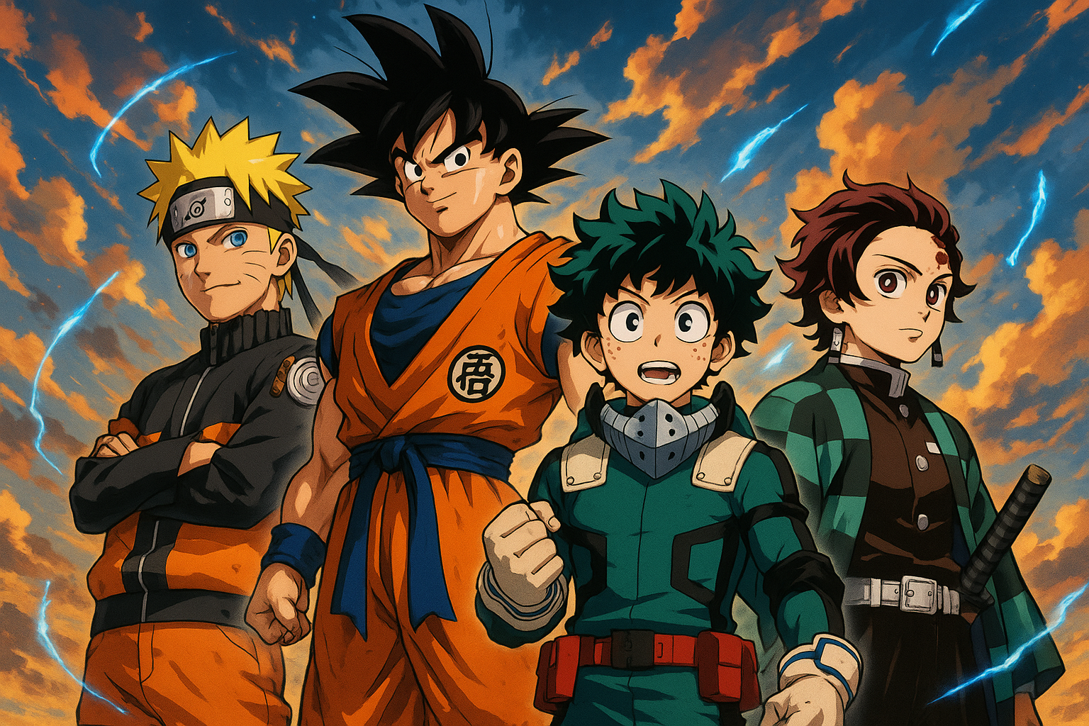 Naruto, Goku, Deku and Tanjiro