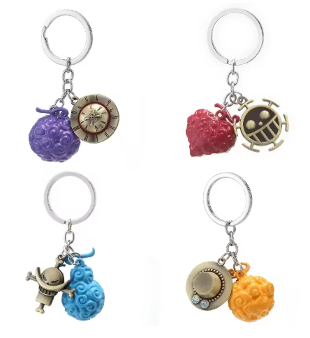 One Piece Metal Keychain – Luffy, Ace, Law or Whitebeard & Devil Fruit Design